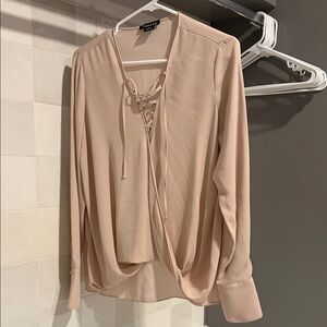 Trouve Beige Lace-Up Blouse